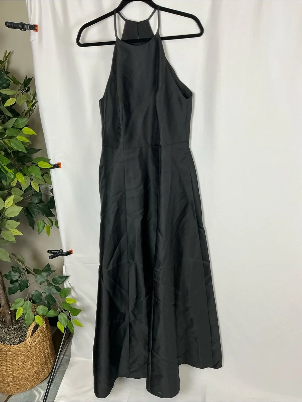 ALFRED SUNG Black Jewel Neck Halter A-Line Satin Maxi Dress - Picture 2 of 6